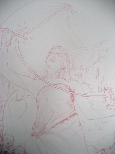 transfer drawing to gessoed panel